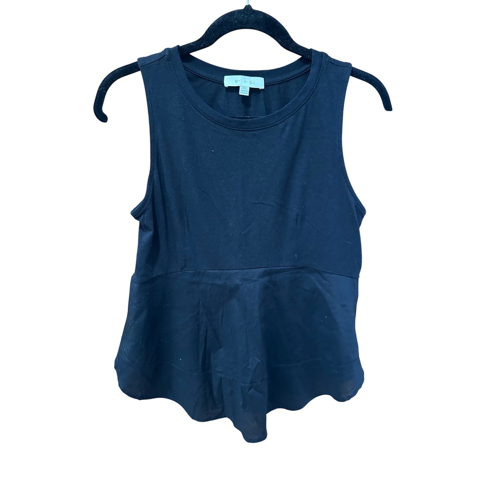 Eri + Ali Anthropologie Black Mixed Media Peplum Top Sleeveless Crew Neck XS